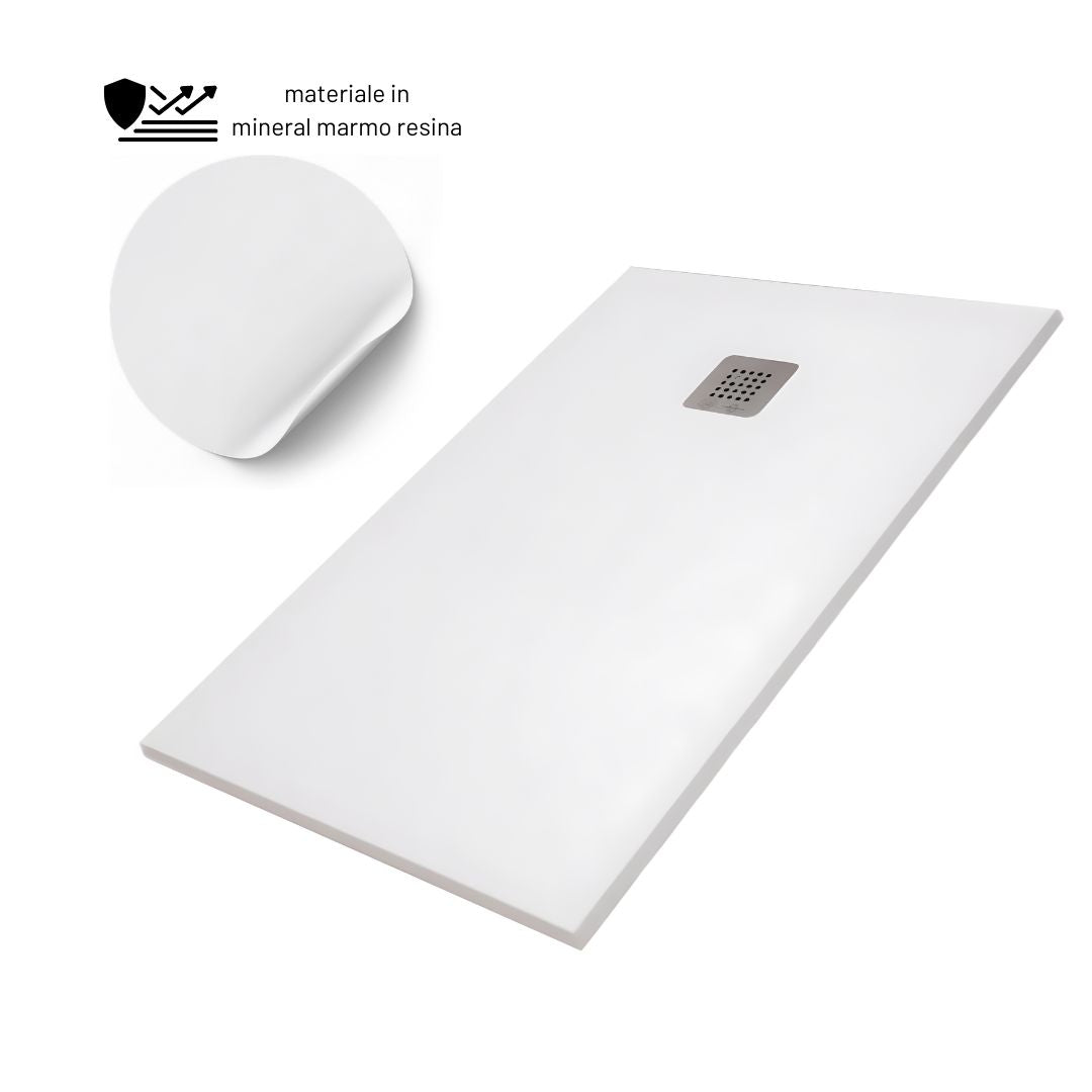 Piatto doccia mineral marmo resina bianco opaco liscio h3,5 cm *** finitura- bianco opaco, misure l160 x p70 x h3,5 c...