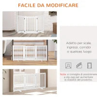 Cancellino per Cani Pieghevole a 3 Pannelli, Porta Centrale con Blocco, Struttura in MDF, 155x76cm Bianco