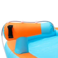 Castello gonfiabile multiuso con scivolo d'acqua, trampolino, canestro da basket e pistola ad acqua, 460x343x190 cm, Arancione