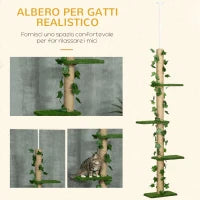 Albero Tiragraffi per Gatti a Soffitto Alto 202-242 cm Regolabile con Asta di Tensione, Verde