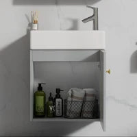 Mobile da bagno con lavabo e mobiletto sottolavabosospeso e con spazio contenitore, 46x26x56 cm, Grigio e Bianco