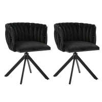 Set da 2 Sedie Girevoli a 180° con Supporto Lombare Ergonomico e Rivestimento Effetto Velluto, 56x50x70 cm, Nero