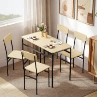 Set da Pranzo 5 Pezzi con Tavolo Rettangolare e 4 Sedie da Pranzo, in Legno e Metallo, Nero e color Legno