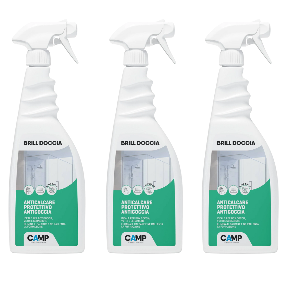 Kit 3 pezzi brill doccia anticalcare protettivo per vetri e ceramiche 750 ml