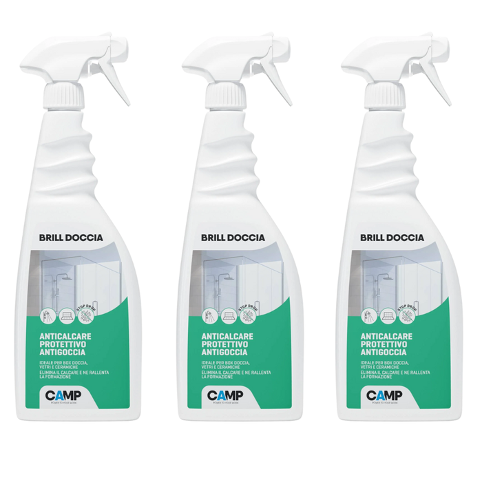 Kit 3 pezzi brill doccia anticalcare protettivo per vetri e ceramiche 750 ml