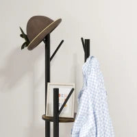 Appendiabiti da Terra Girevole con 8 Ganci e 4 Mensole in Stile Industriale, Ø30x175cm, Marrone
