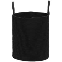 Cesto Portabiancheria da 36L Portatile e Pieghevole con Manici in Cotone Naturale, Ø38x45 cm, Nero