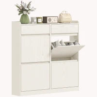 Scarpiera Slim in Legno con 4 Cassetti a Ribalta e 2 Cassetti Scorrevoli, 98x19.2x95.3 cm, Bianco