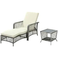 Mobili da Giardino Set 2 Pz in Rattan Chaise Longue e Tavolino da Caffè