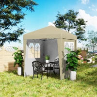 Gazebo da Giardino Pop-up Pieghevole Regolabile in Altezza Protezione UV 30+, 3 Pareti Laterali, Beige