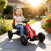 Go Kart a Pedali per Bambini 3-8 Anni con Sedile Regolabile e Ruote in EVA, 100x58x58.5 cm, Rosso Nero