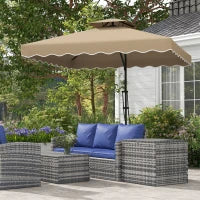 Ombrellone a Sbalzo con Doppio Tetto, Apertura a Manovella e Base a Croce, 2.5x2.5m, Cachi