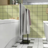 Porta Asciugamani a Terra Autoportante per Bagno a 2 Barre in Metallo, 50x18.5x85cm, Nero