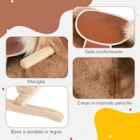 Cavallo a Dondolo in Legno Giocattolo Cavalcabile Bambini Peluche 74 × 33 × 62cm