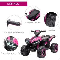 Quad Elettrico per Bambini 12V, 2 Velocità, Ruote Larghe con Clacson e Fari LED, Età 3-5 Anni, Rosa