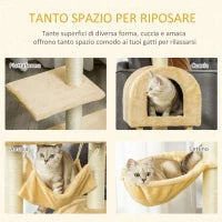 Tiragraffi per Gatti Multilivello con Amaca e Casetta, Corde in Sisal Naturale, 55×30×100cm