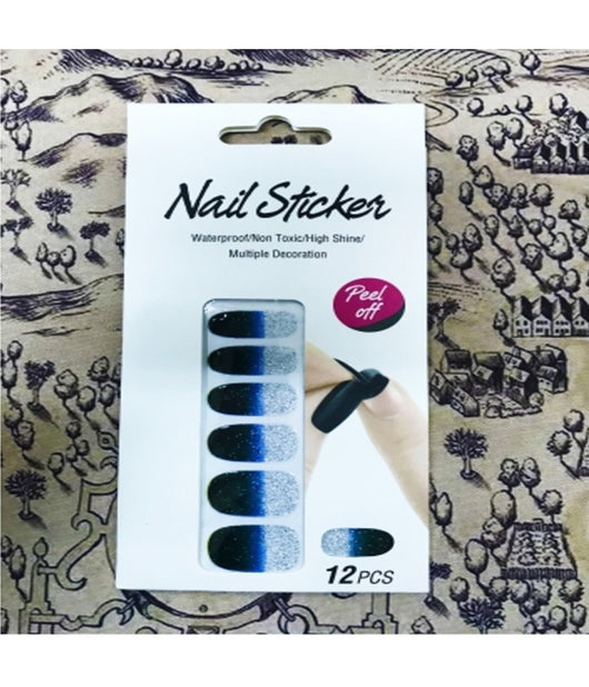 Nail Art Stickers Verde Argento Glitter 12 Decorazioni Adesiva Peel Off Unghie         