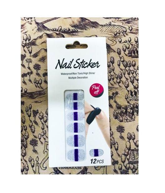Nail Art Stickers Viola Argento Glitter 12 Decorazioni Adesiva Peel Off Unghie         