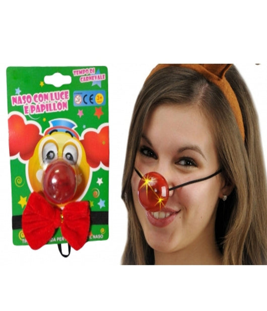 Naso Con Luce Led + Papillon Clown Pagliaccio Costume Cosplay Vestito Carnevale         