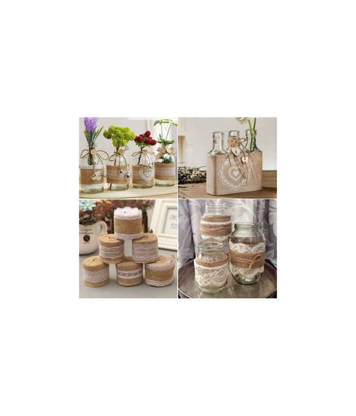 Nastro In Pizzo Juta Per Decorazioni Bomboniera Wedding Tulle Ribbon Shabby         