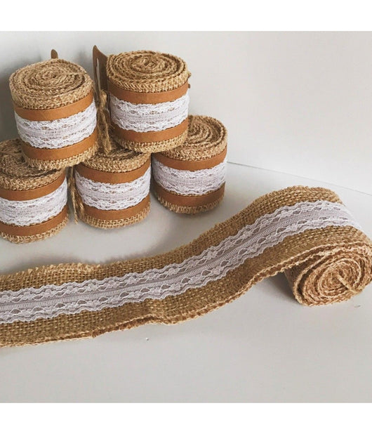 Nastro In Pizzo Juta Per Decorazioni Bomboniera Wedding Tulle Ribbon Shabby         