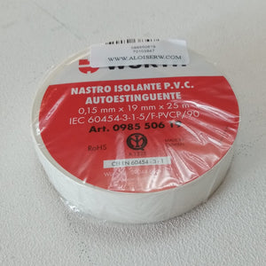 Nastro isolante bianco 0,15 x 19mm x 25mt in pvc autoestinguente