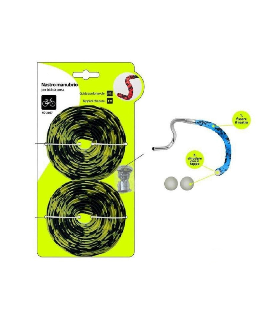 Nastro Manubrio Per Bici Bicicletta Da Corsa Universale Tappi Chiusura Xc-2607         