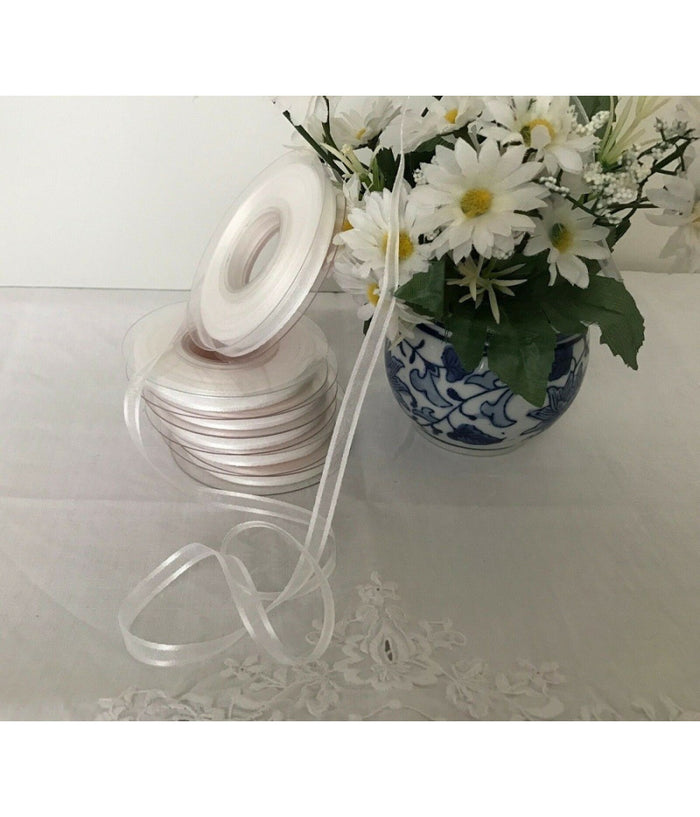 Nastro Organza Doppio Raso 6 Mm Rotolo Bobina 23m Decorazioni Fai Da Te  Bianco       