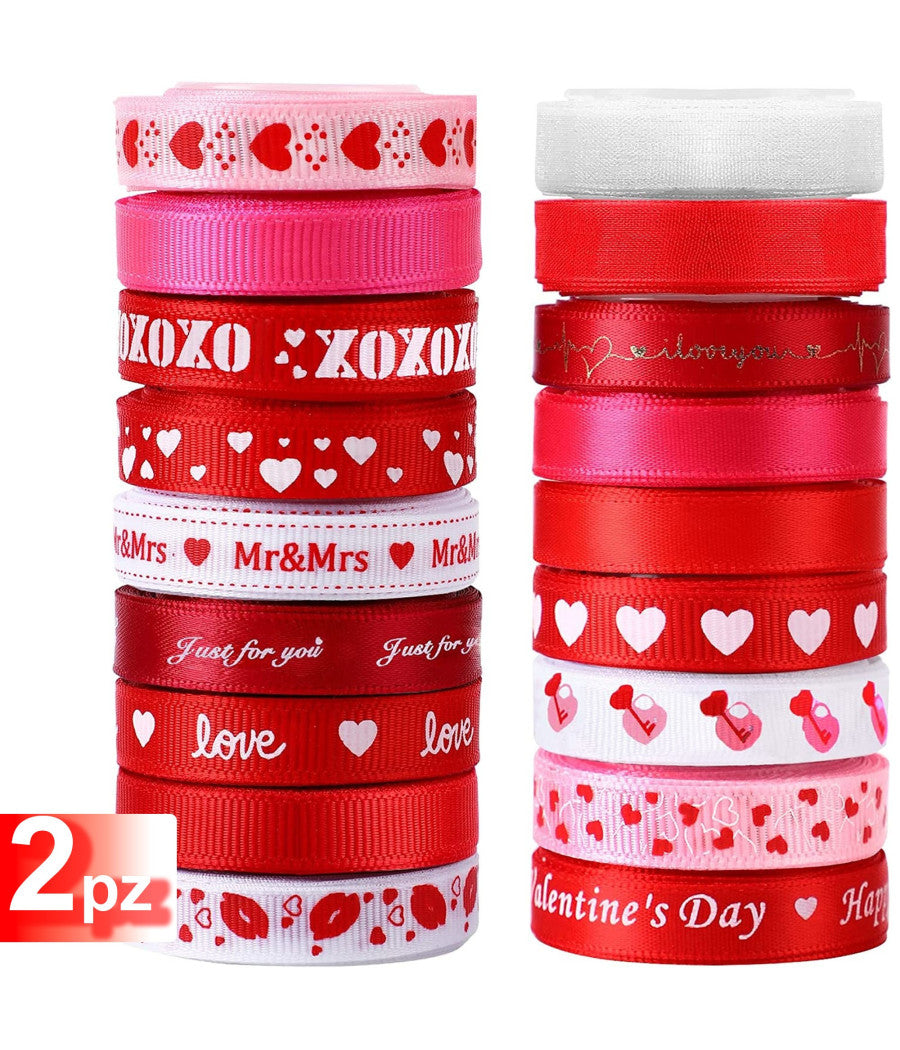 Nastro San Valentino Ass. 1x270 Cm 2 Pezzi Matrimonio Anniversario Decorazioni Regalo         