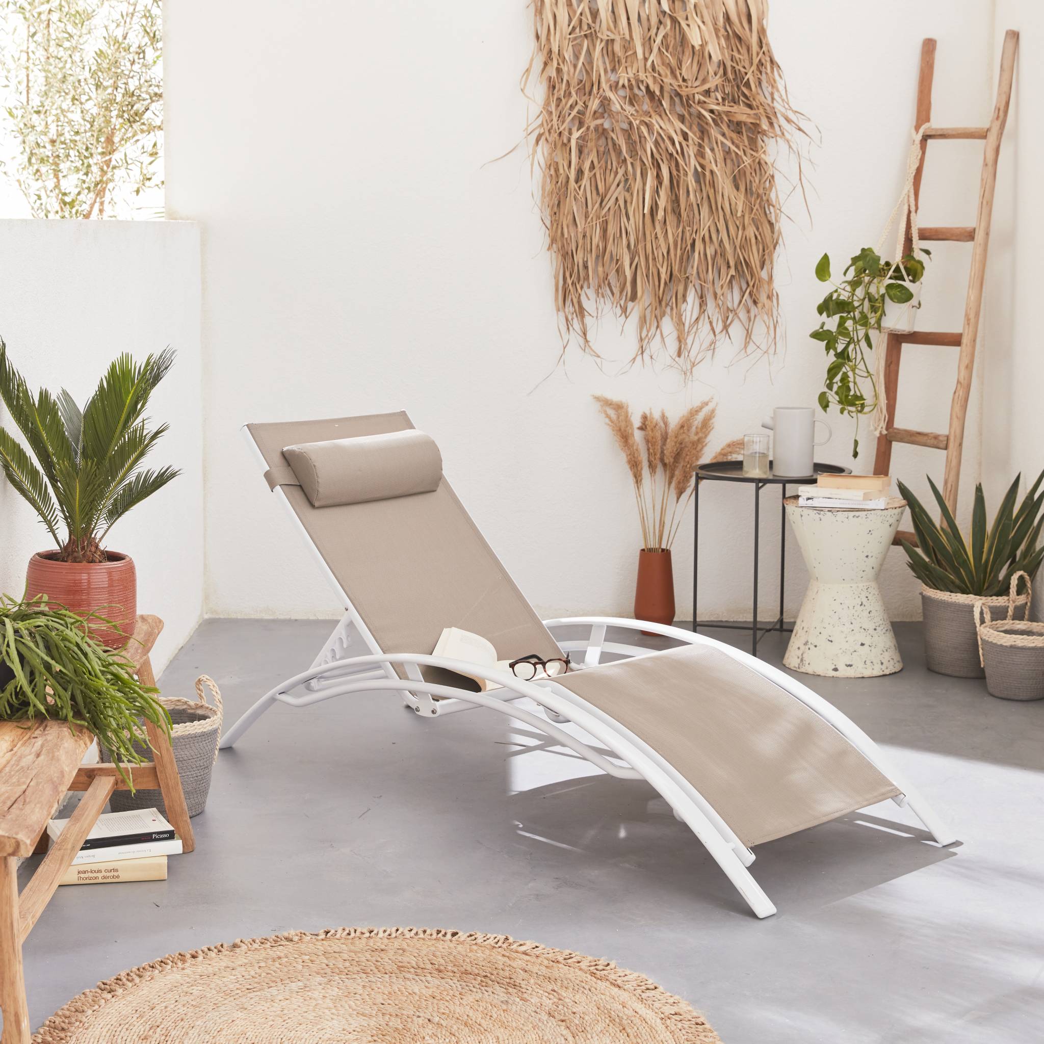 Set di 2 lettini prendisole in alluminio textilene, multiposizione,