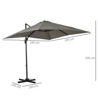 Ombrellone da Giardino a Manovella 2.5x2.5 m con Rotazione 360° e Parasole Regolabile, Grigio Chiaro