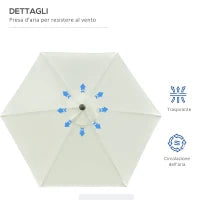 Ombrellone da Giardino Inclinabile 2.3x2.2m con Manovella, Palo in Metallo e 6 Stecche, Crema