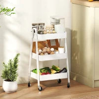 Carrello Cucina Multiuso a 3 Livelli, Ruote Girevoli con Freno e Maniglie, Bianco