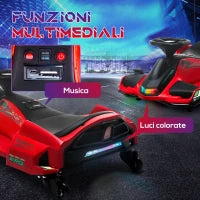 Go Kart Elettrico per Bambini 8-12 Anni Velocità 3-8 km/h per Drifting con Luci e Musica, Rosso