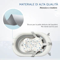 Vaschetta Bagnetto Pieghevole per Bambini 0-3 Anni con Indicatore di Temperatura e Cuscino, 81.5x50.5x23.5cm, Bianco
