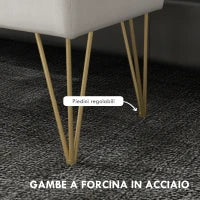 Panca Fondo Letto con Contenitore in Tessuto e Gambe in Acciaio, 100x40x49cm, Crema