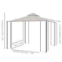 Gazebo da Giardino 3x3m in Metallo con Zanzariere e Tettuccio in Poliestere, Beige