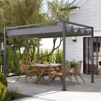 Gazebo Pergola da Giardino 3x2m con Telo Scorrevole in Metallo e Poliestere, Grigio e Nero