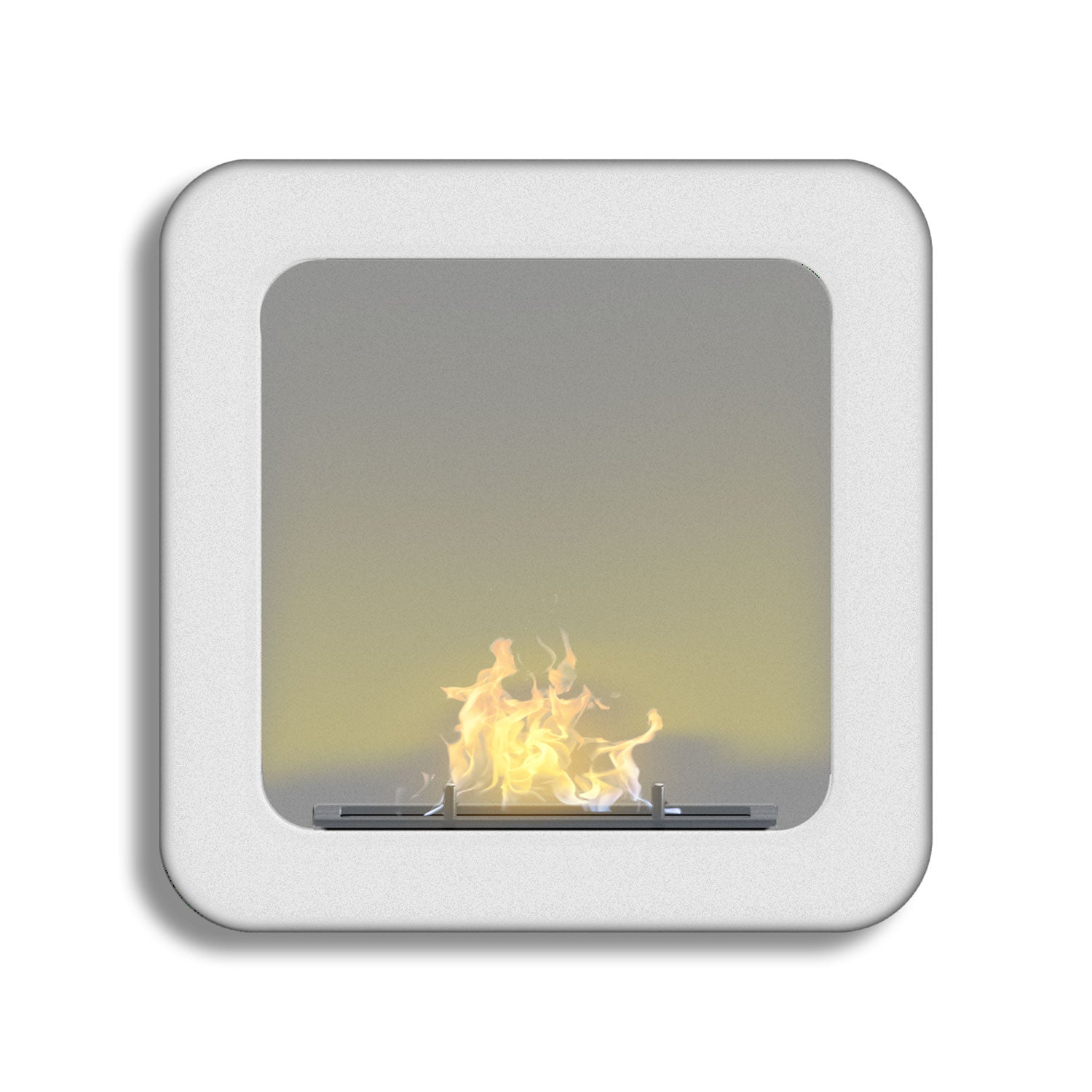 Nefertiti - Camino a bioetanolo da incasso o da appoggio freestanding, dimensioni 48x48 cm bianco