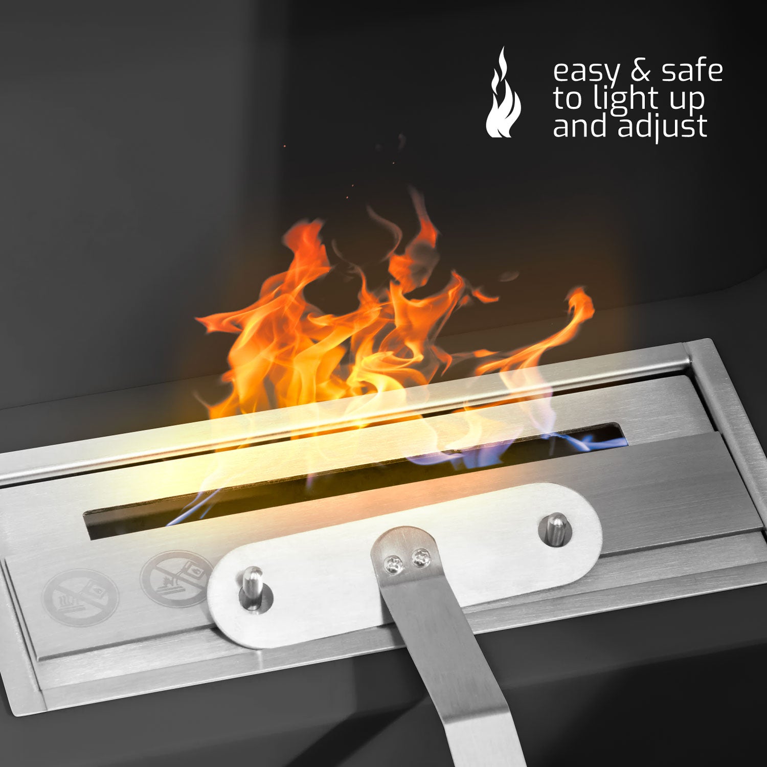 Nefertiti - Camino a bioetanolo da incasso o da appoggio freestanding, dimensioni 48x48 cm