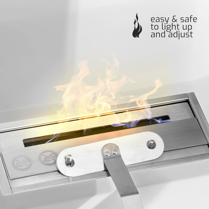 Nefertiti - Camino a bioetanolo da incasso o da appoggio freestanding, dimensioni 48x48 cm bianco