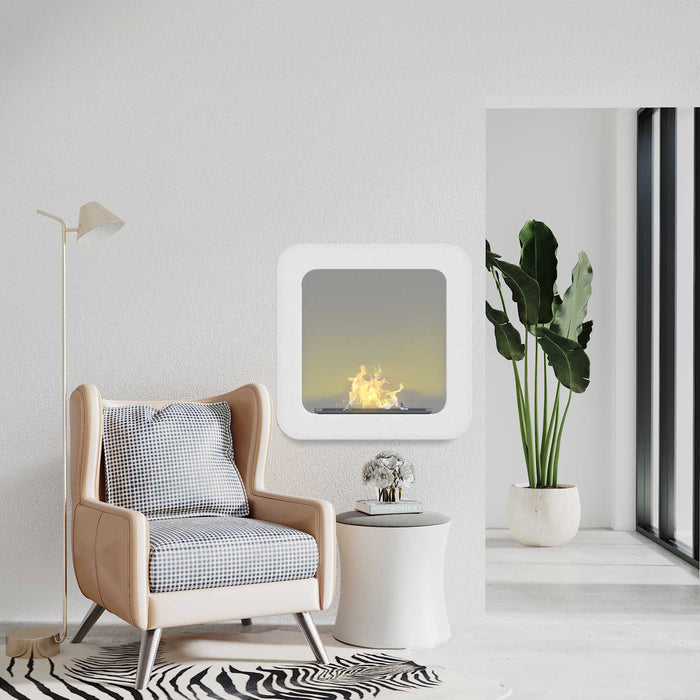 Nefertiti - Camino a bioetanolo da incasso o da appoggio freestanding, dimensioni 48x48 cm bianco