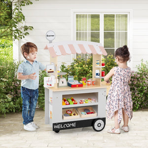 Carrello alimenti per bambini con pos bilancia mensole e ripiani, Supermercato giocattolo con 3 ruote Grigio chiaro-Case e cucine giocattoli