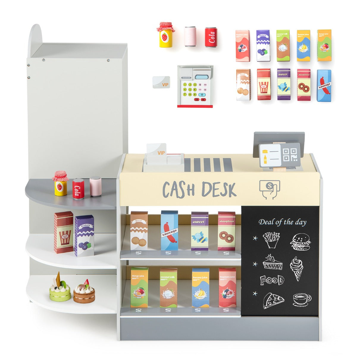 Negozio alimentare per bambini con cassa macchina pos distributore automatico, Set di giocattoli supermercato Grigio-Case e cucine giocattoli