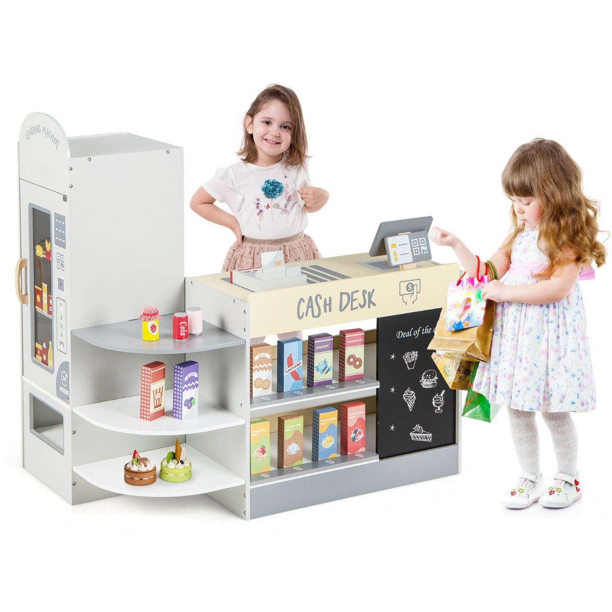 Negozio alimentare per bambini con cassa macchina pos distributore automatico, Set di giocattoli supermercato Grigio-Case e cucine giocattoli