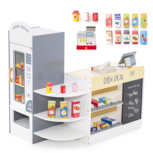 Negozio alimentare per bambini con cassa macchina pos distributore automatico, Set di giocattoli supermercato Bianco-Case e cucine giocattoli