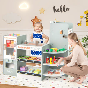 Negozio di alimentari giocattolo con macchina distributrice, Supermercato in legno con scaffali espositivi per bambini-Case e cucine giocattoli