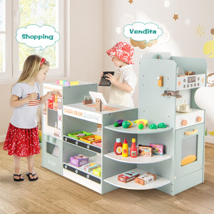 Negozio di alimentari giocattolo con macchina distributrice, Supermercato in legno con scaffali espositivi per bambini-Case e cucine giocattoli