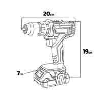 Nelton 20 - Trapano avvitatore a percussione a batteria Alfa Line, con 18 regolazioni e mandrino metallico 10mm, 2 batterie 2a + caricabatterie