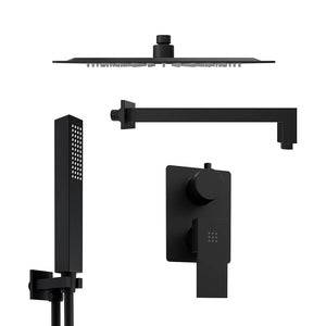 Set doccia squadrato nero opaco - Miscelatore incasso 2 vie, braccio 40cm, soffione slim 30x30cm e doccino